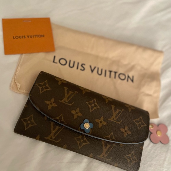 Authentic-Louis Vuitton Monogram Bloom Flower Emilie Wallet Blue Jean - Picture 13 of 16